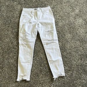 Mid Rise Ankle/ Dream Fit Distressed White Jeans